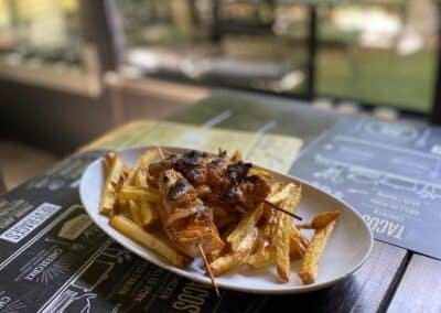 skewers with fries